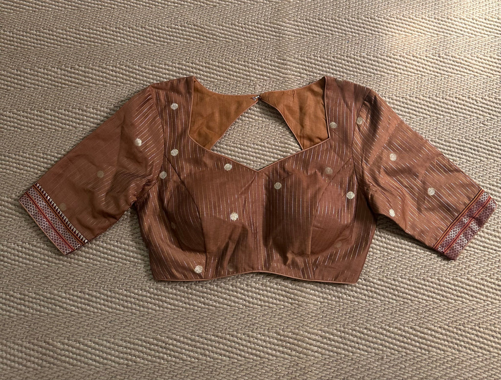 Light brown silk cotton blouse with sleeves