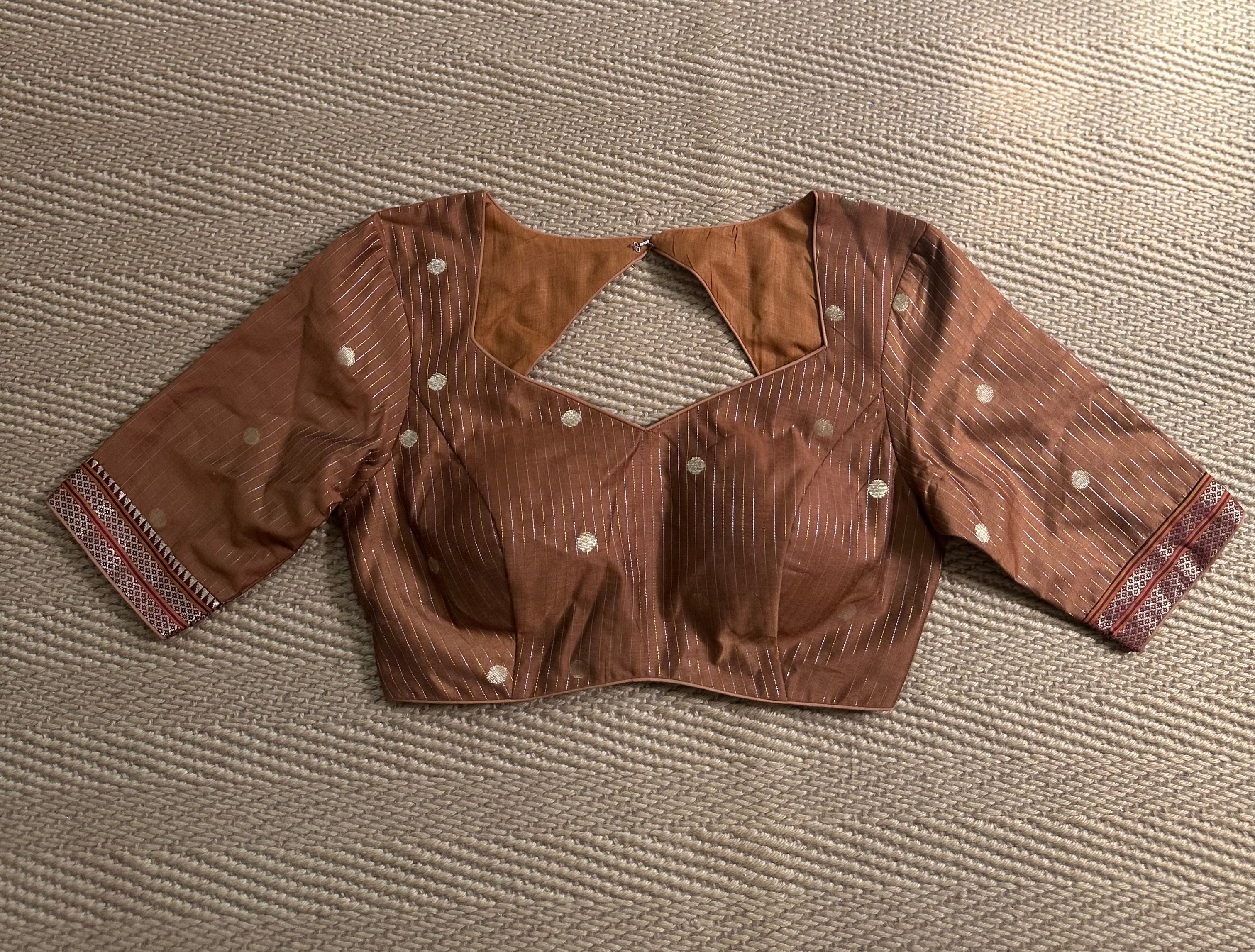 Light brown silk cotton blouse with sleeves