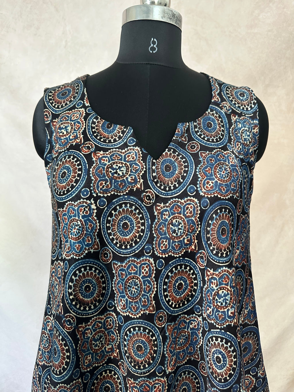 Mashru Ajrakh hand block printed a-line dress