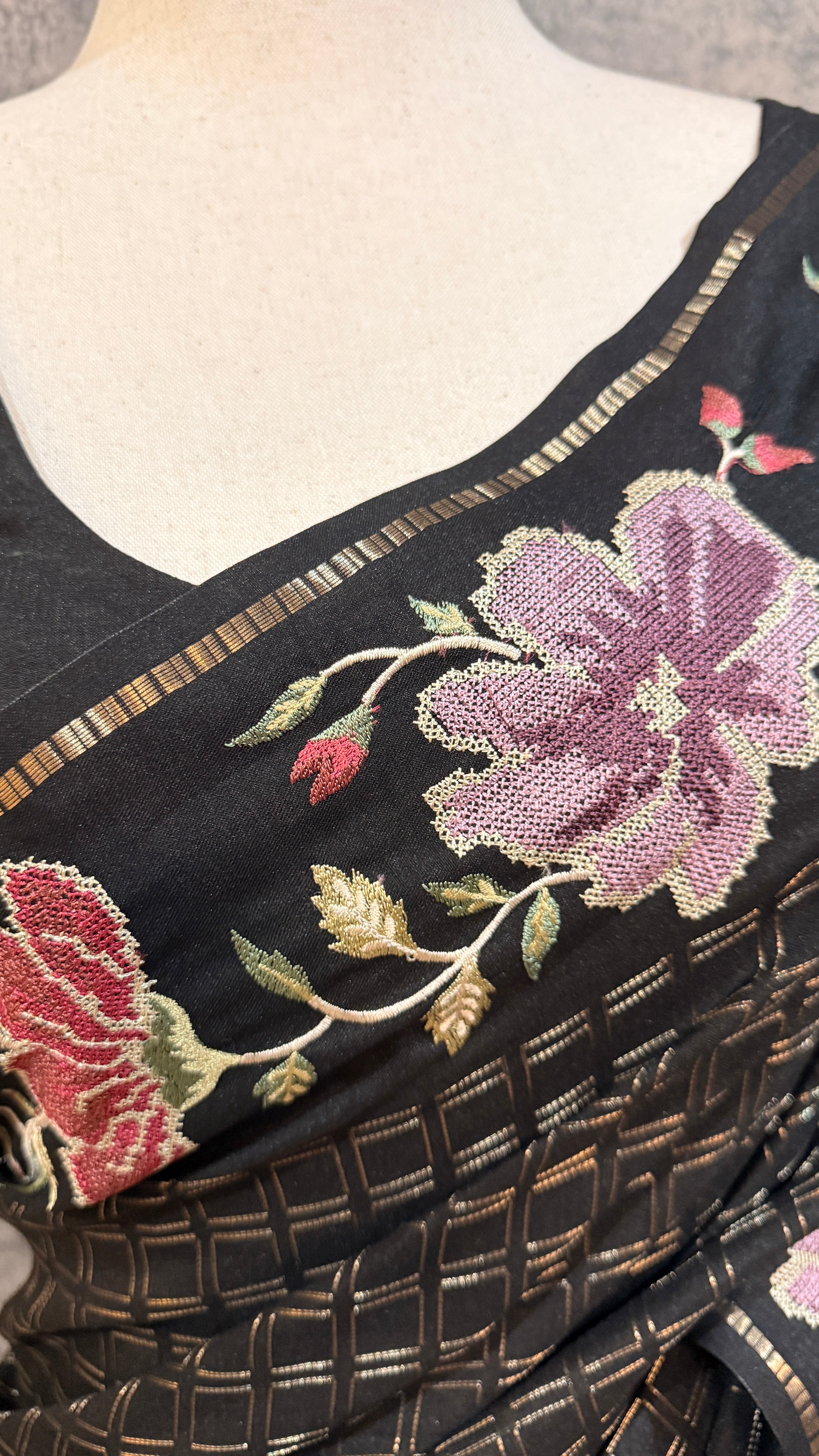 Semi tussar saree with embroidery and stitched blouse
