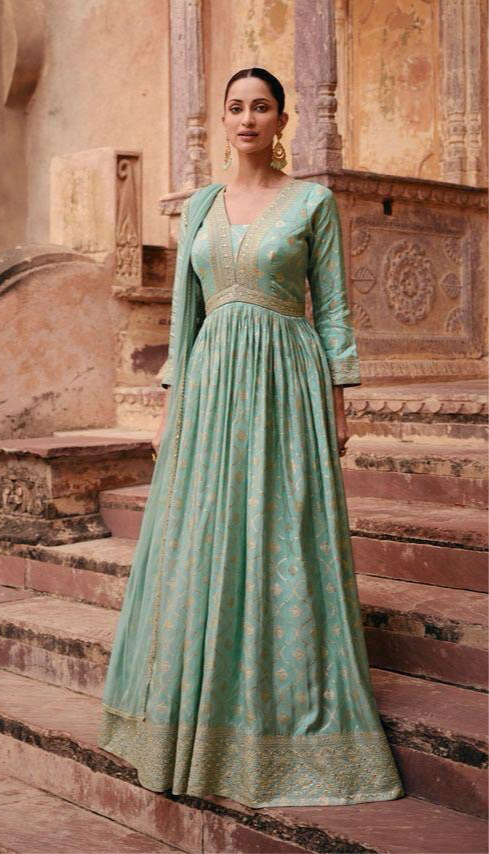 Z Bella Couture Dusty Green Banarsi Gown