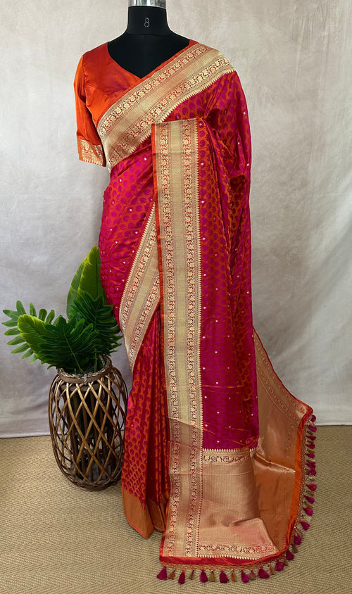 Banarasi Tanchoi Silk Saree with stitched blouse