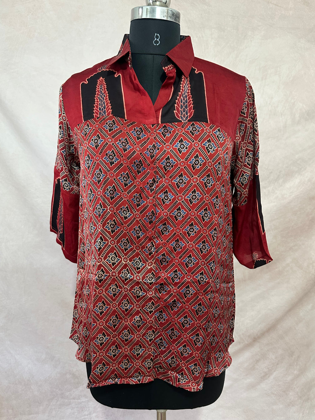Pure Modal silk shirt with hand block print
