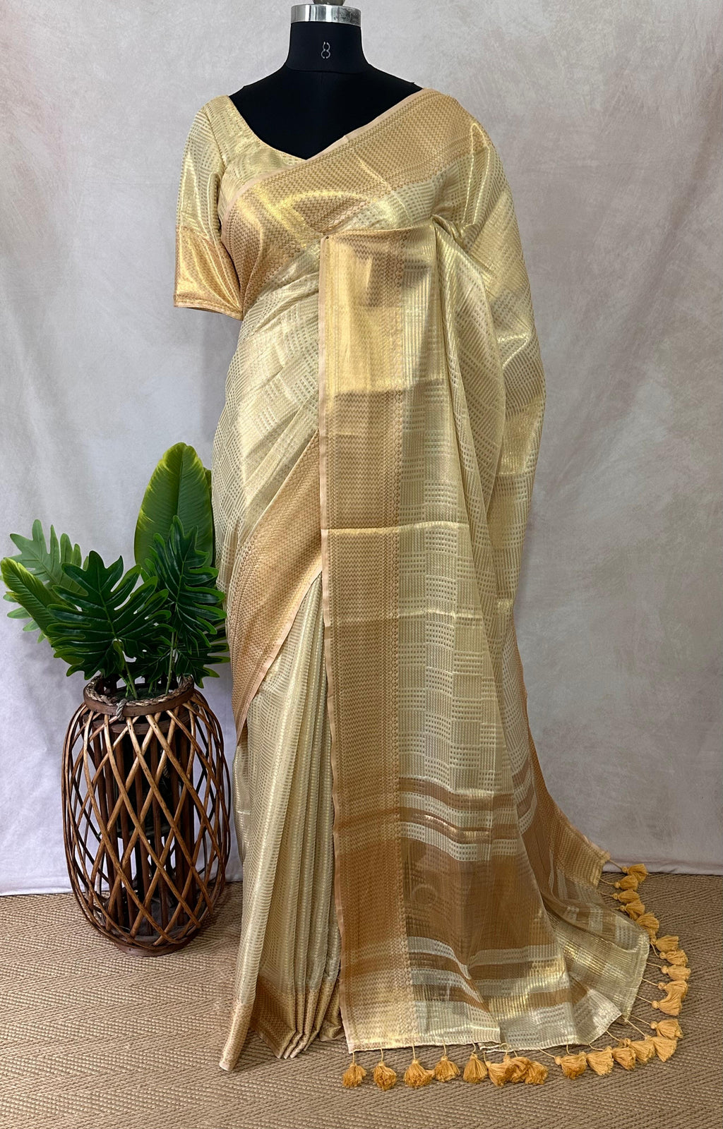 Modal tissue saree with stitched blouse