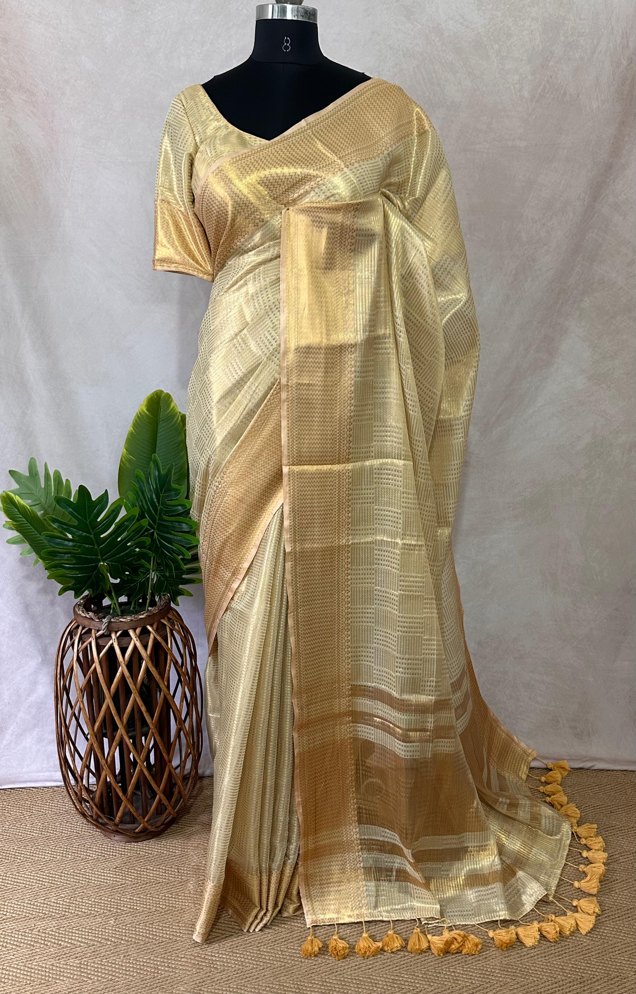 Modal tissue saree with stitched blouse