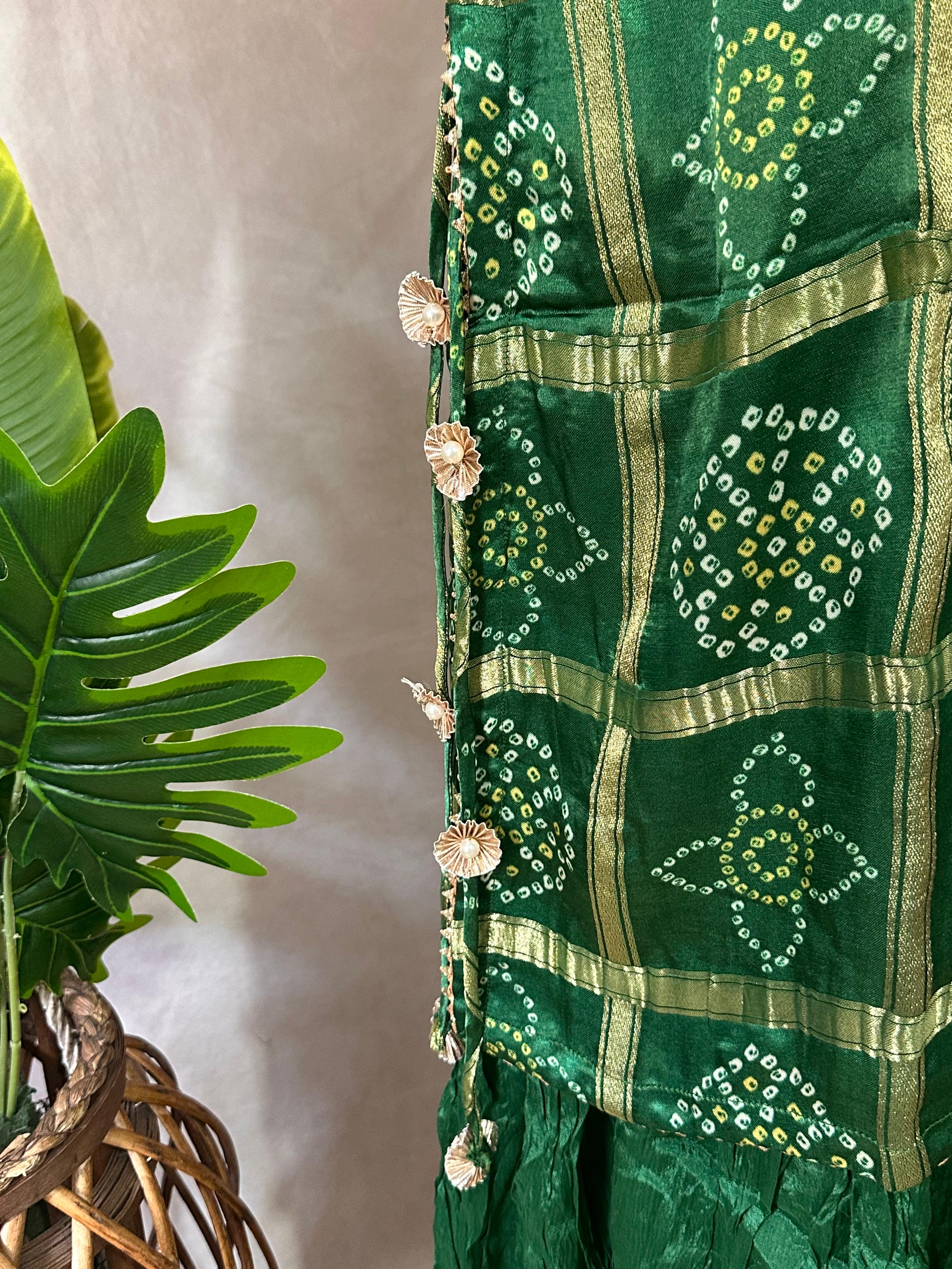 Green garchola kurti with gotta work, comes with bottom and dupatta