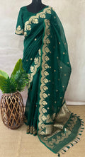 Kora banarsi silk saree with stitched blouse and underskirt