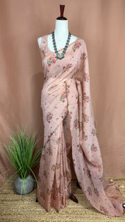 Tissue chanderi printed cotton saree with stitched blouse