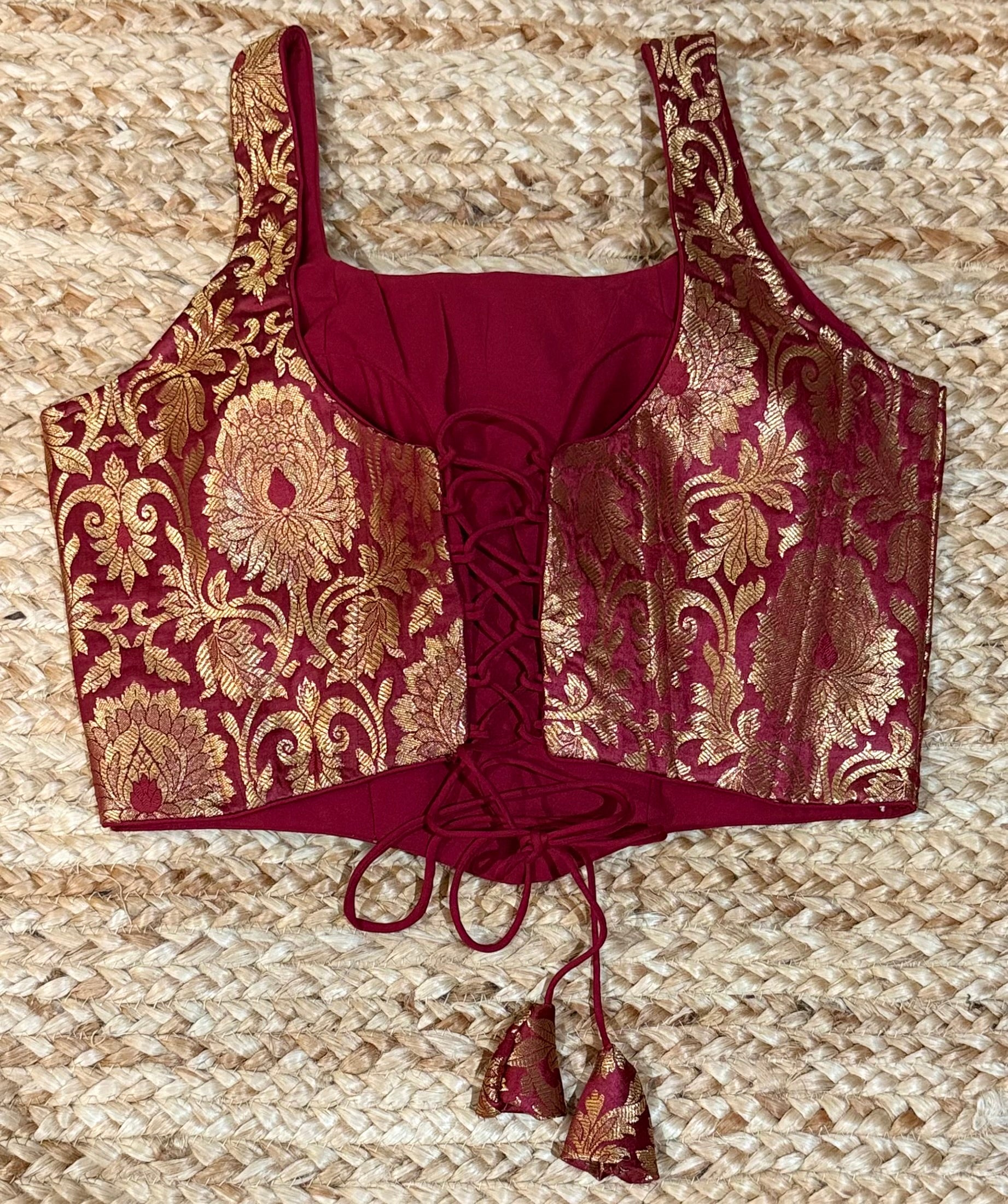 Wine red banarsi brocade Corset with back tie (fits from 36 to 42)