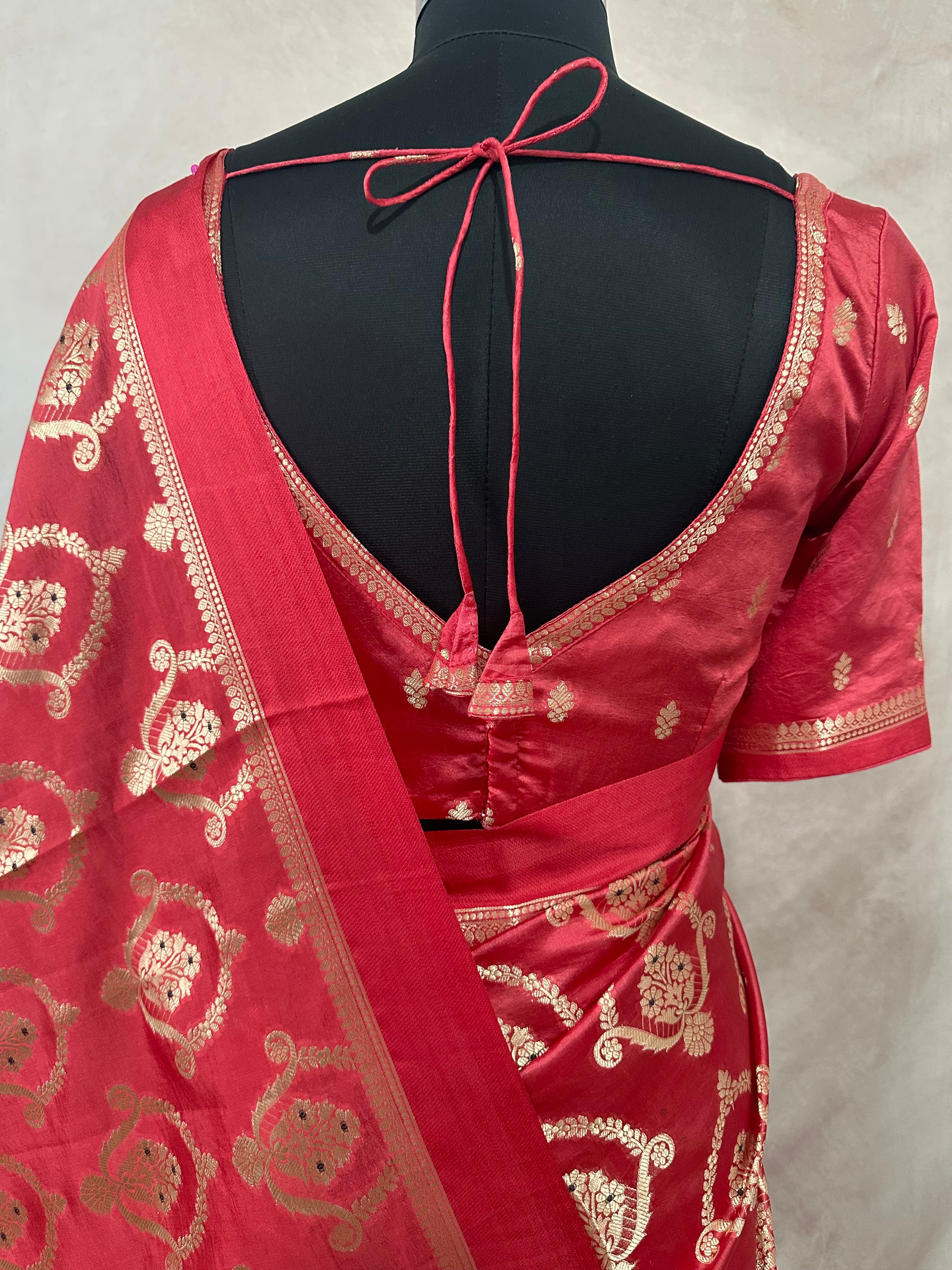 Raw mango meena jal saree with stitched blouse
