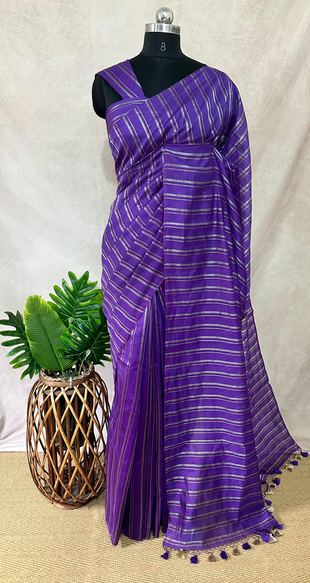 Chanderi tissue silk saree with stripe , No BP