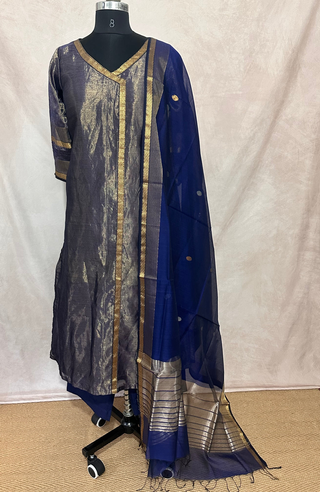 Maheshwari tissue cotton kurti with bottom and dupatta