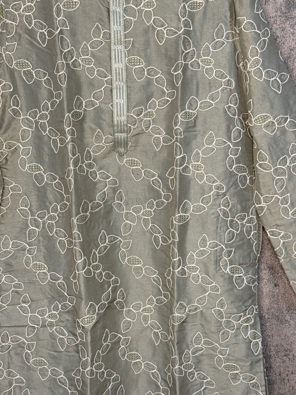 Light sage green kurta with self embroidery