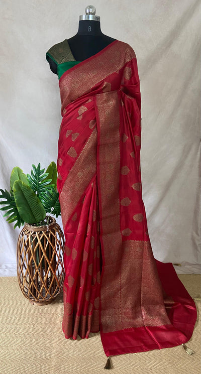 Red Pure tussar banarsi silk saree, with BP