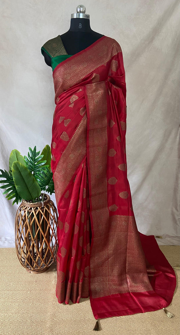 Red Pure tussar banarsi silk saree, with BP