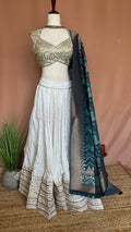 Off white 10 m flare skirt for garba with Dupatta