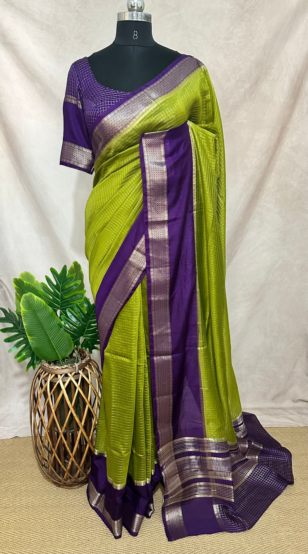Semi mysore silk saree with stitched blouse