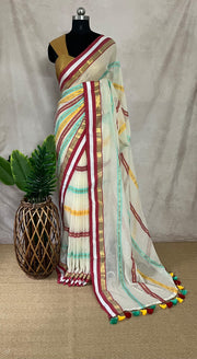 Mulcotton saree with red and gold border