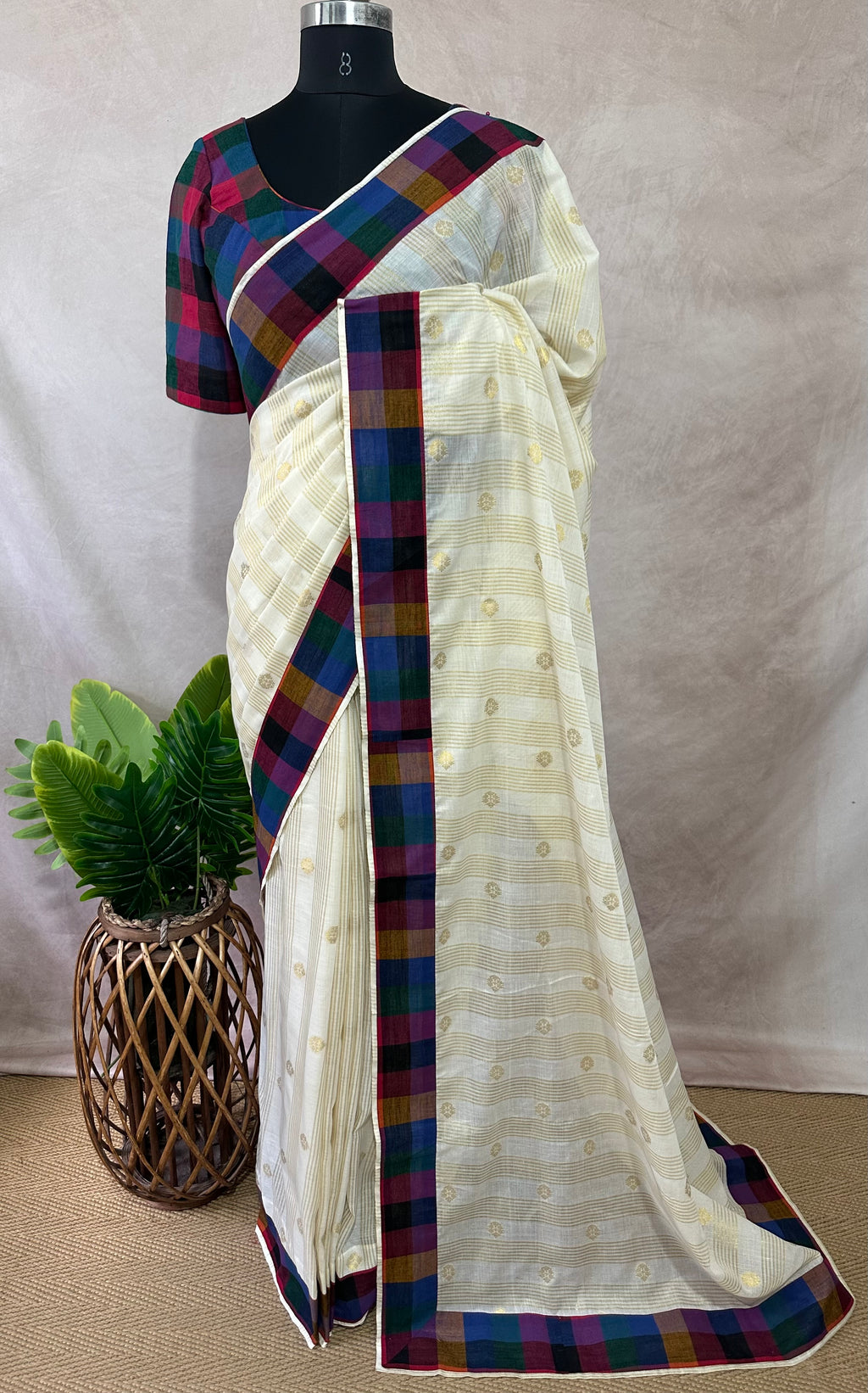 Madras kattam set saree with stitched blouse