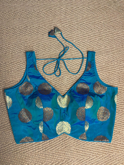 Double shaded blue brocade blouse