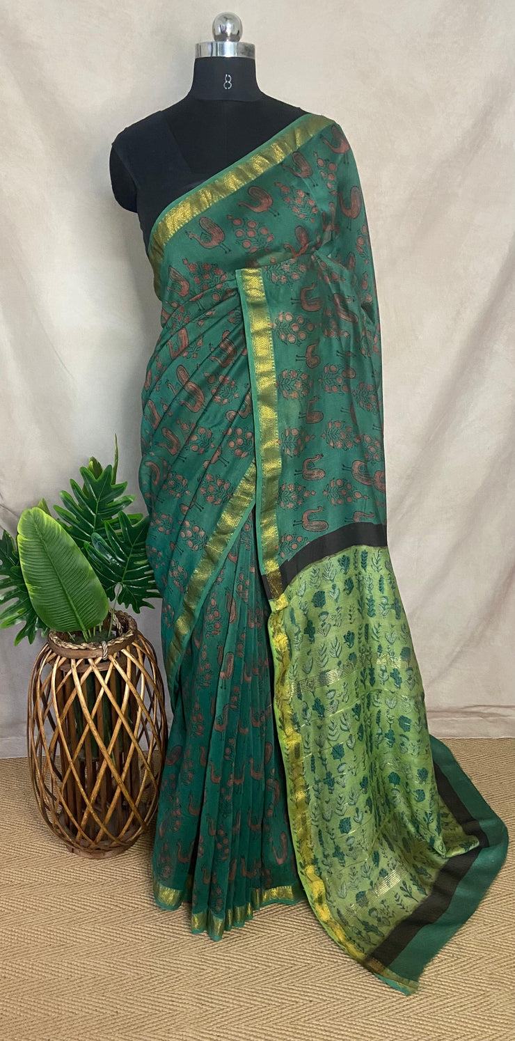 Nashpal Maheshwari cotton saree, Hand block printed with Natural dye