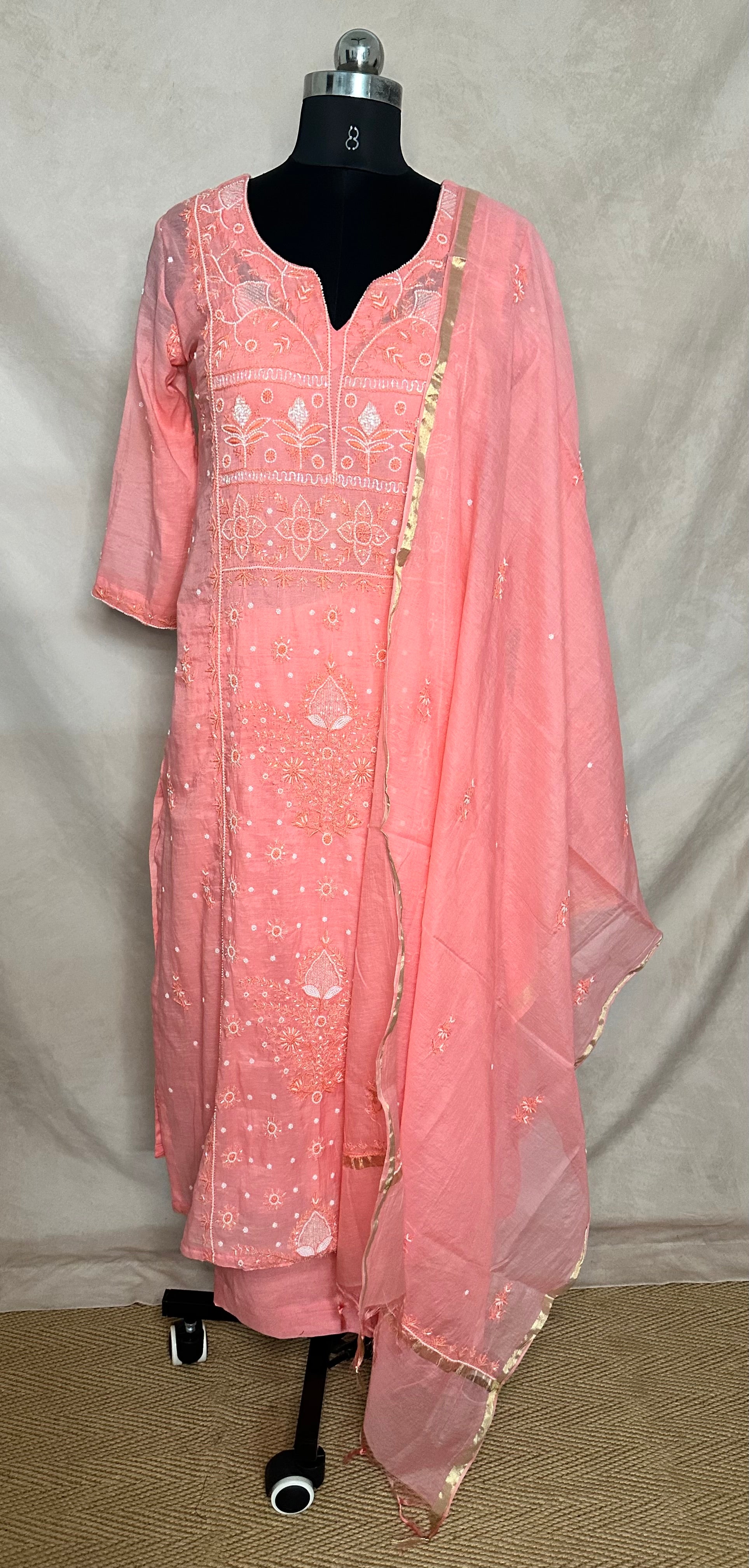 Designer Chikankari kurti with bottom and dupatta
