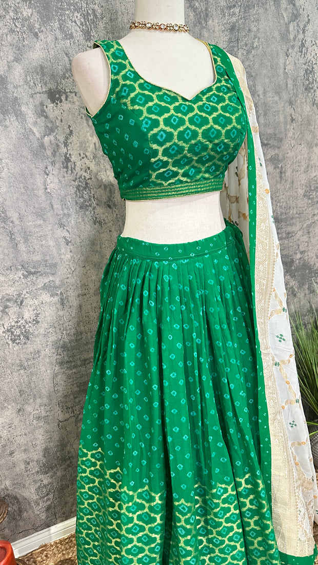 Green bandhini Crepe lehanga