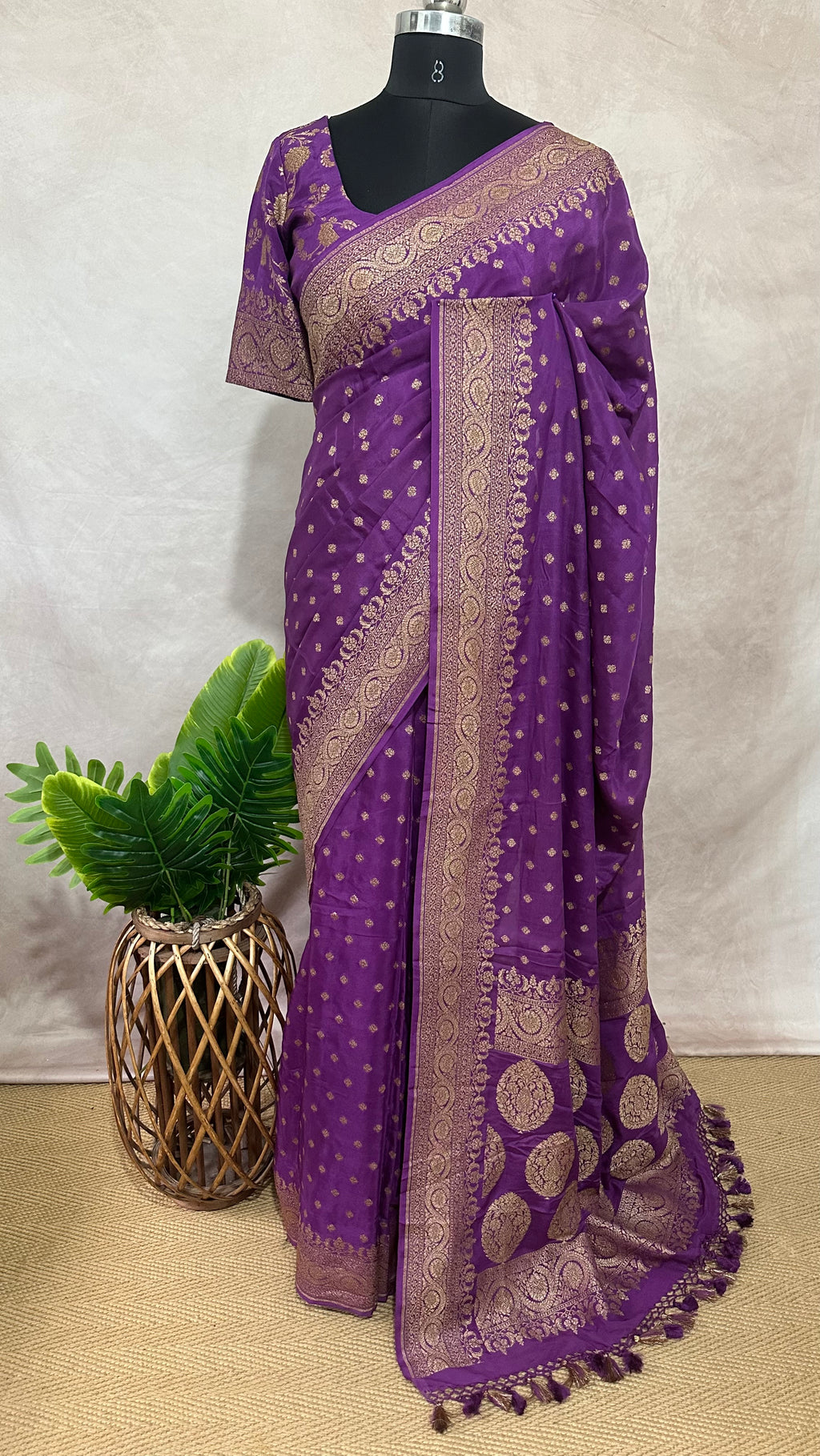 Purple Pure Khaddi Crepe Banarasi Handloom Saree, with stitched blouse