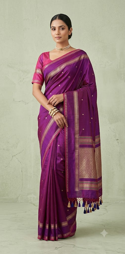 Handloom Pure katan banarsi soft silk saree with stitched blouse