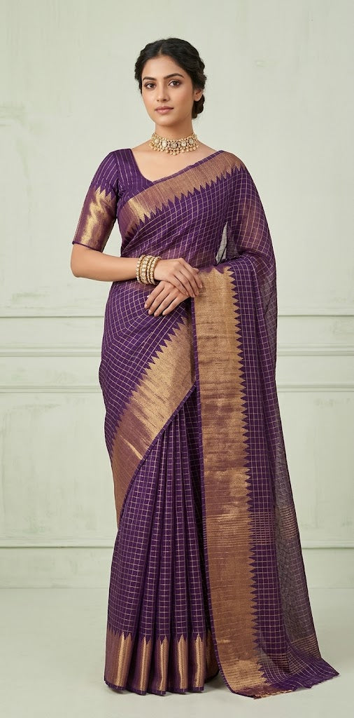 Pure handloom matka silk saaree with stitched blouse