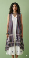 White pure cotton jamdani dress with long shrugg