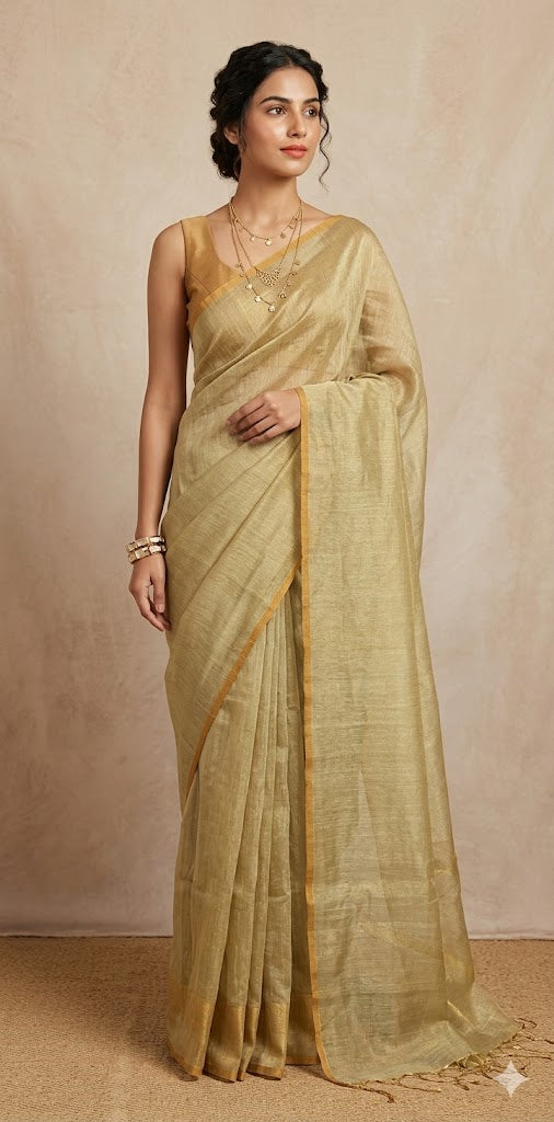 Pure Tissue linen tested Zari saree, no BP