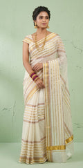 Maroon and gold line 120 mulcotton saree