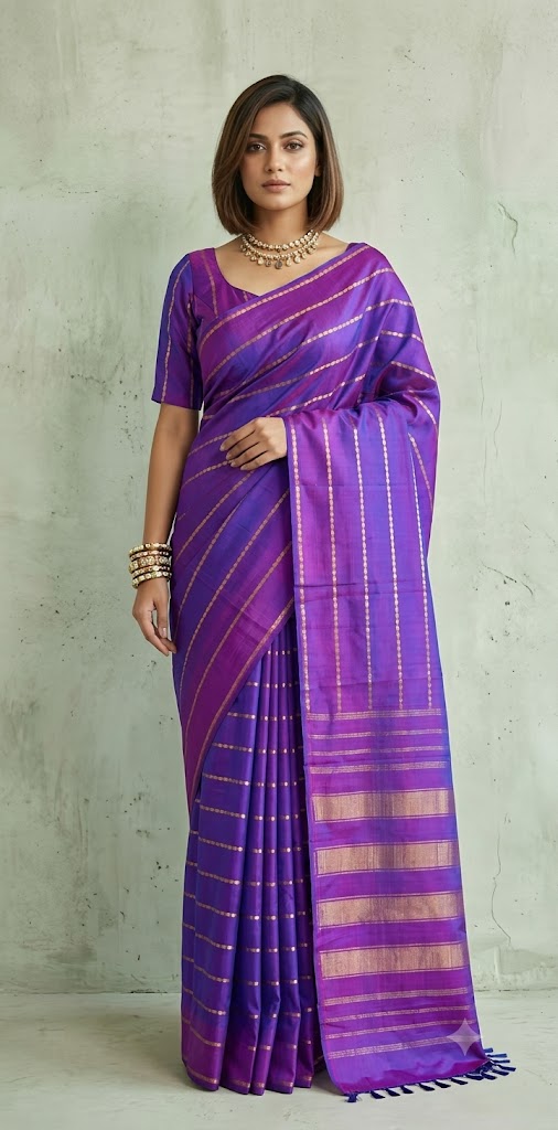 Pure handloom kanchivaram saree with 2gm zari, stitched blouse