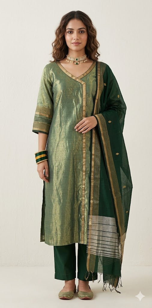 Maheshwari tissue cotton kurti with bottom and dupatta