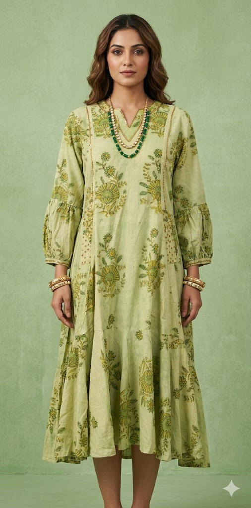 Hand blocked printed ajrakh Cotton dress
