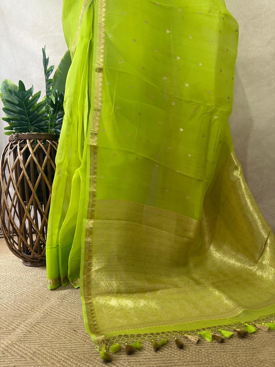 Kora silk saree with small border and stitched blouse and under skirt