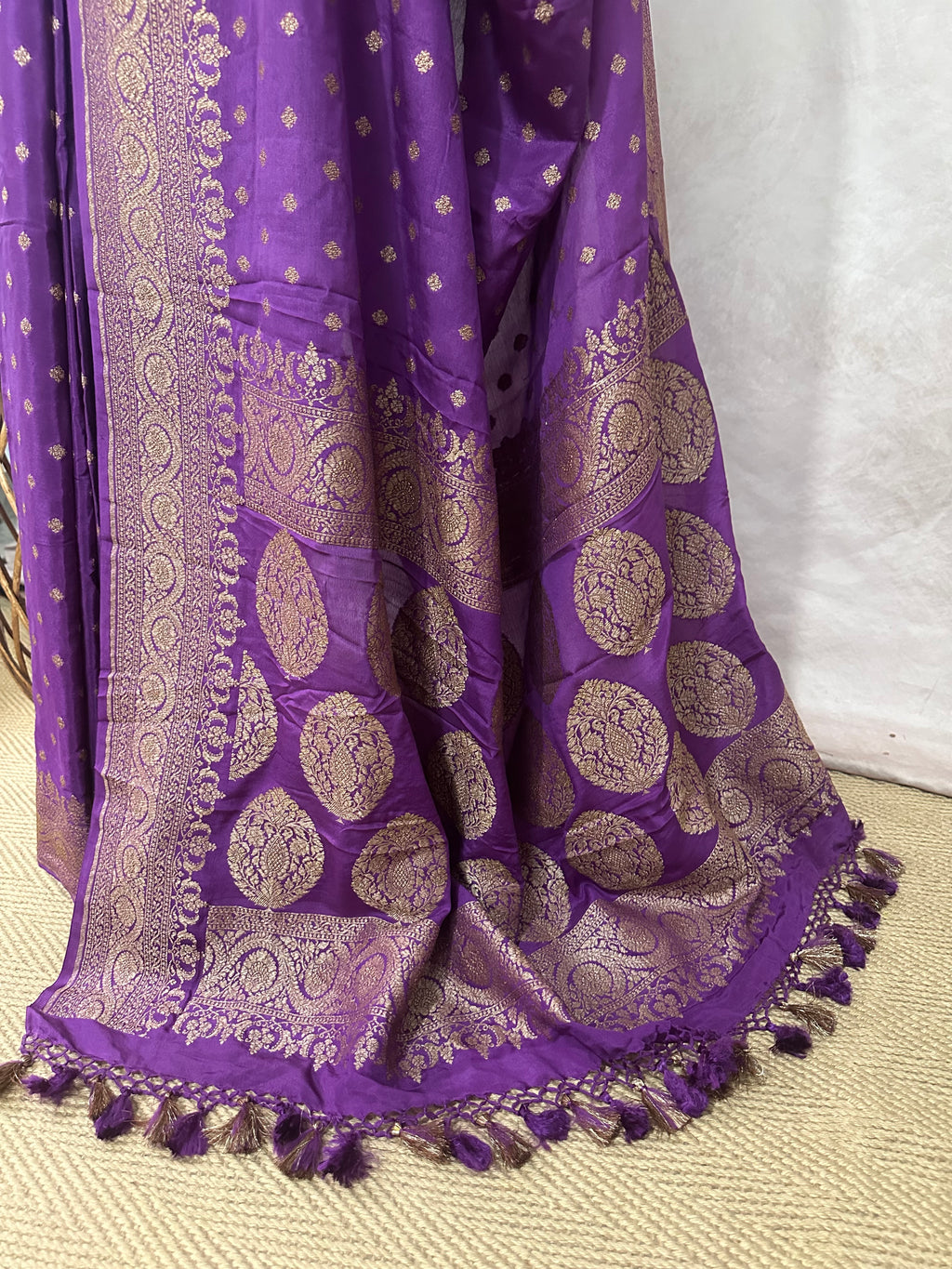 Purple Pure Khaddi Crepe Banarasi Handloom Saree, with stitched blouse