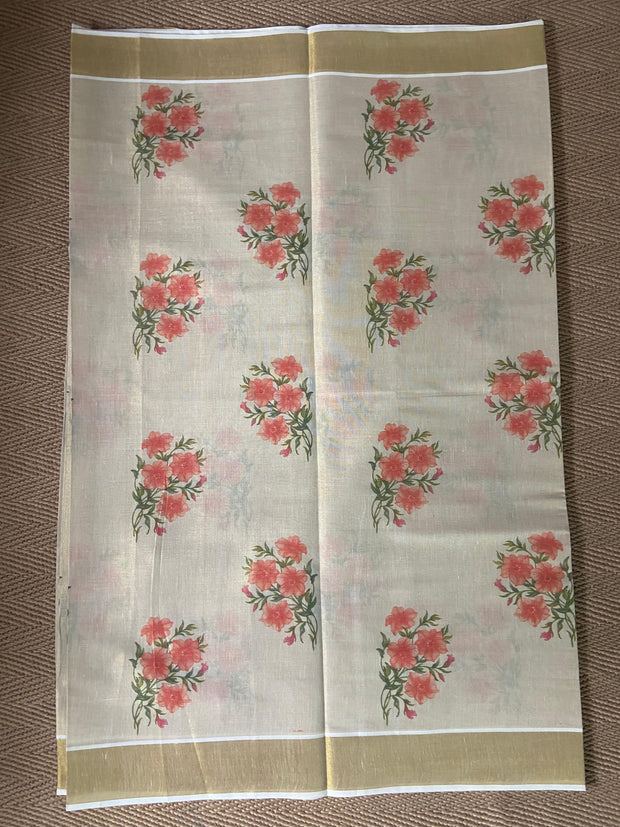 Cotton tissue floral digital printed set saree