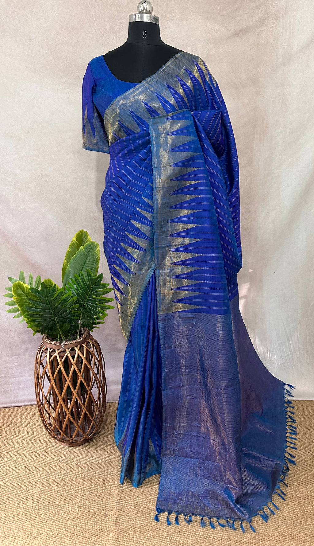 Handloom gadwal pure silk saree with tissue border and stitched blouse