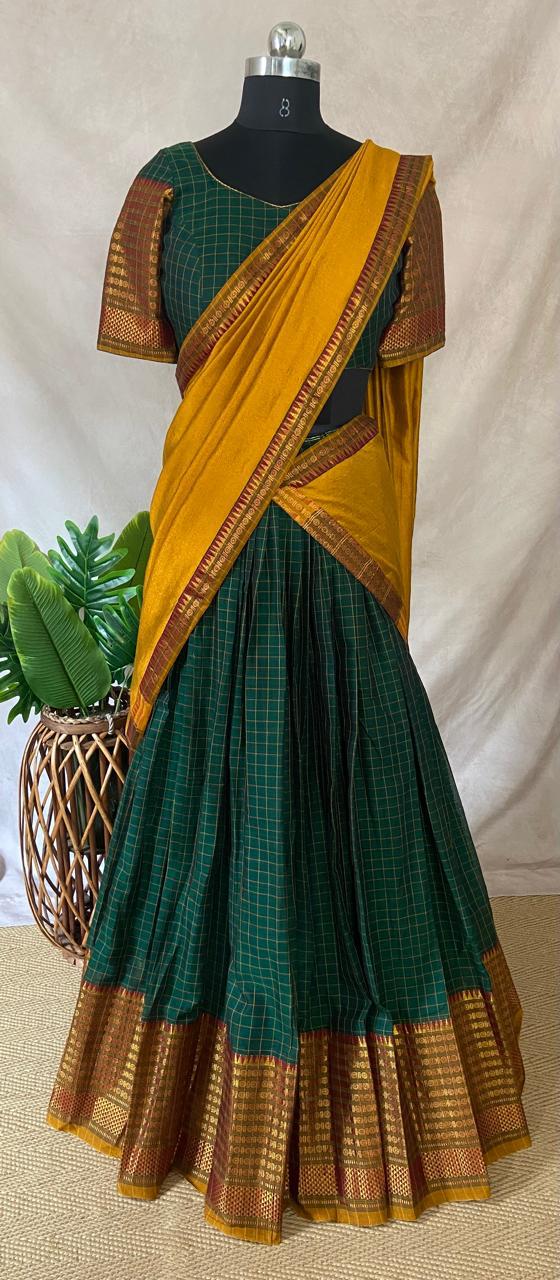 Bottle green narayenpettu cotton silk dhavani