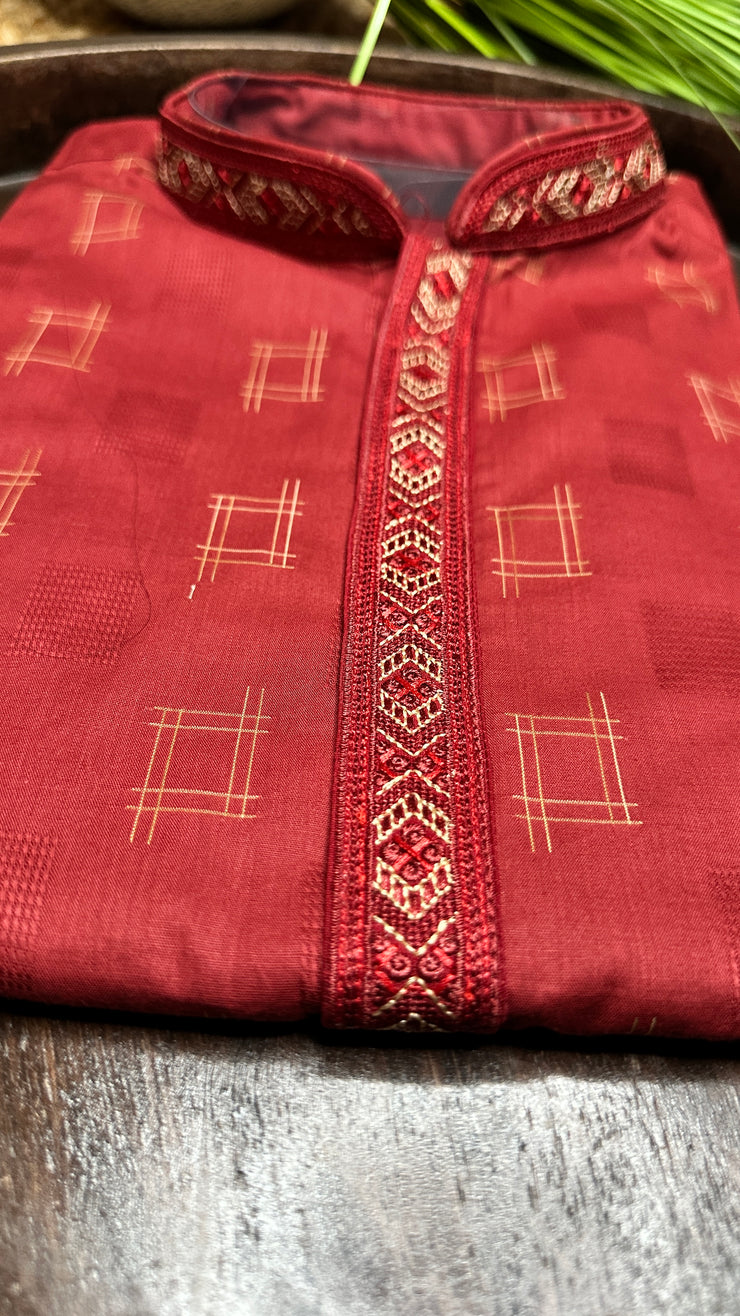 Maroon cotton silk kurta - 40