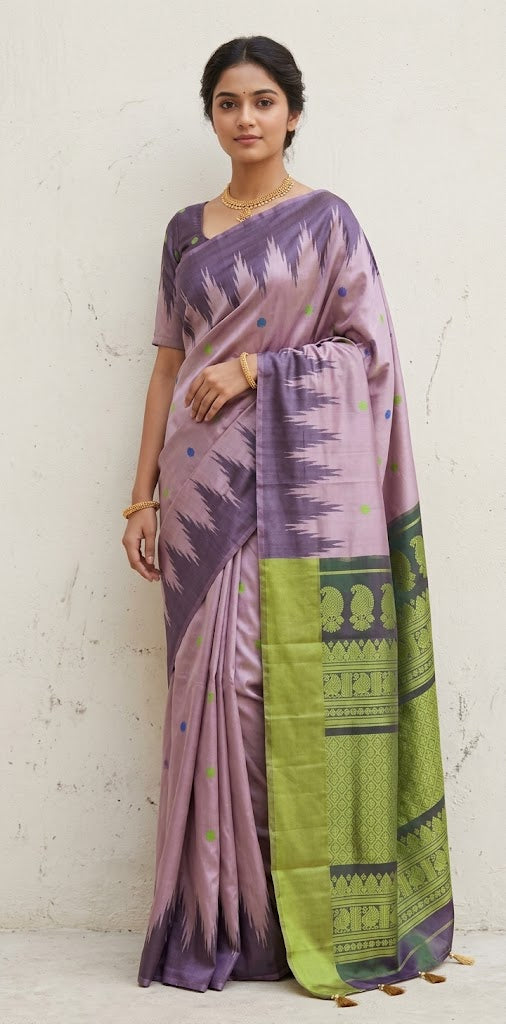 Handloom pure silk lilac gadwal silk saree with stitched blouse