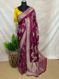 Semi crepe georgette saree with meenakari waeve and contrast bllouse