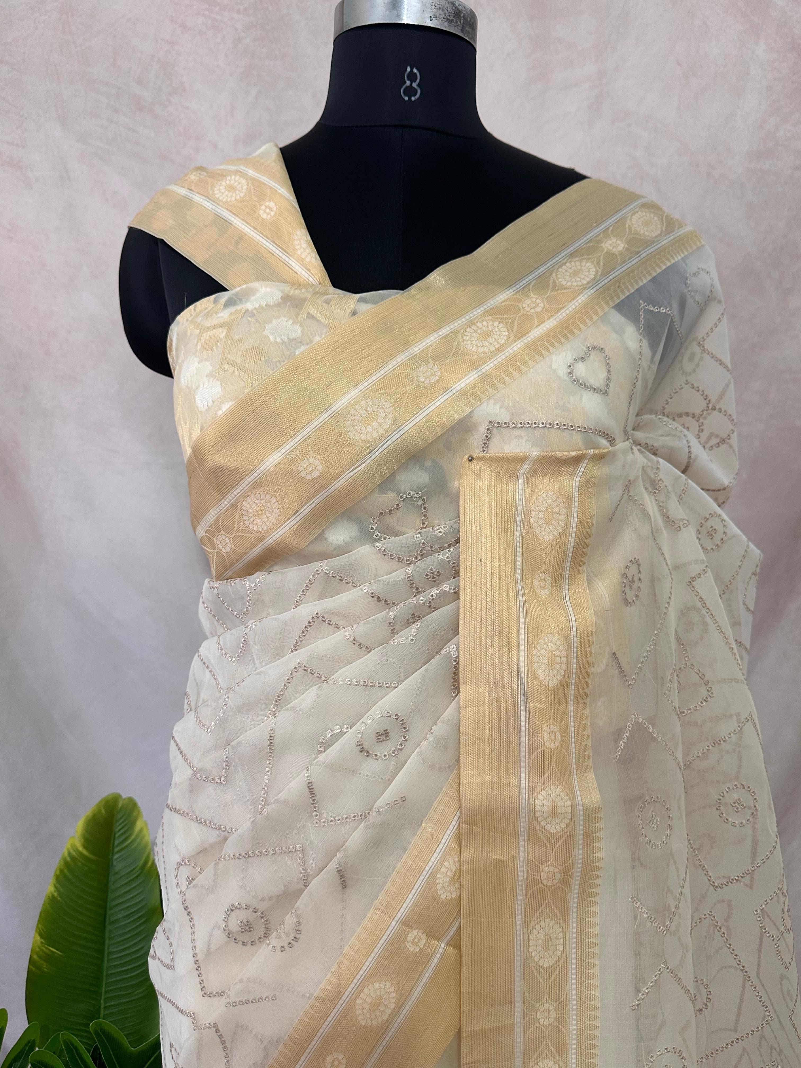 Silk organza saree with embroidery, with BP
