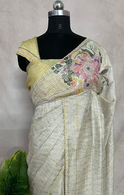 Light yellow Sequins designer saree, with BP