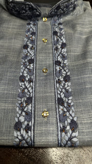 Denim blue cotton silk with hand emroidery - 38