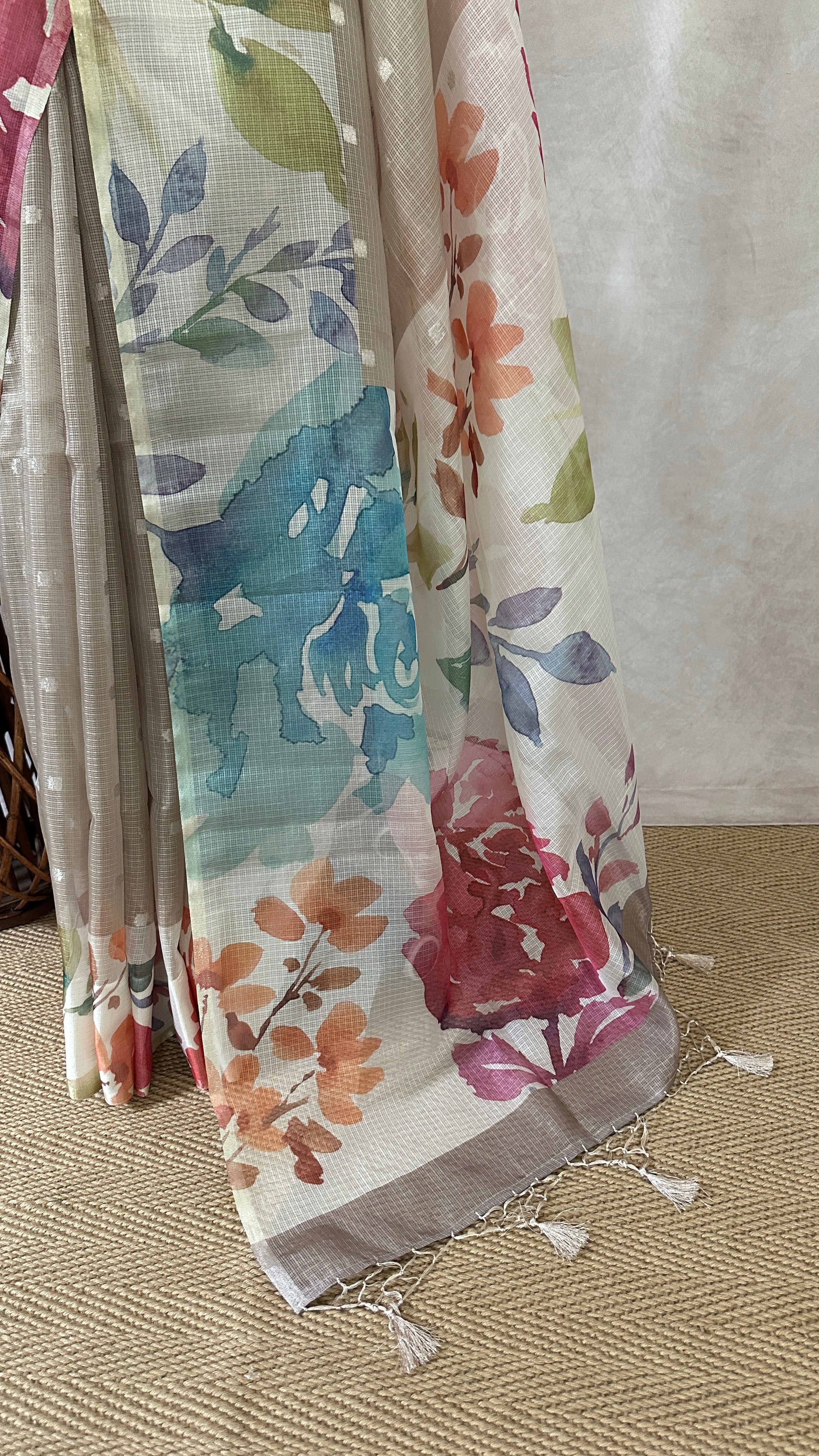 Kota silk saree with floral print border, with BP