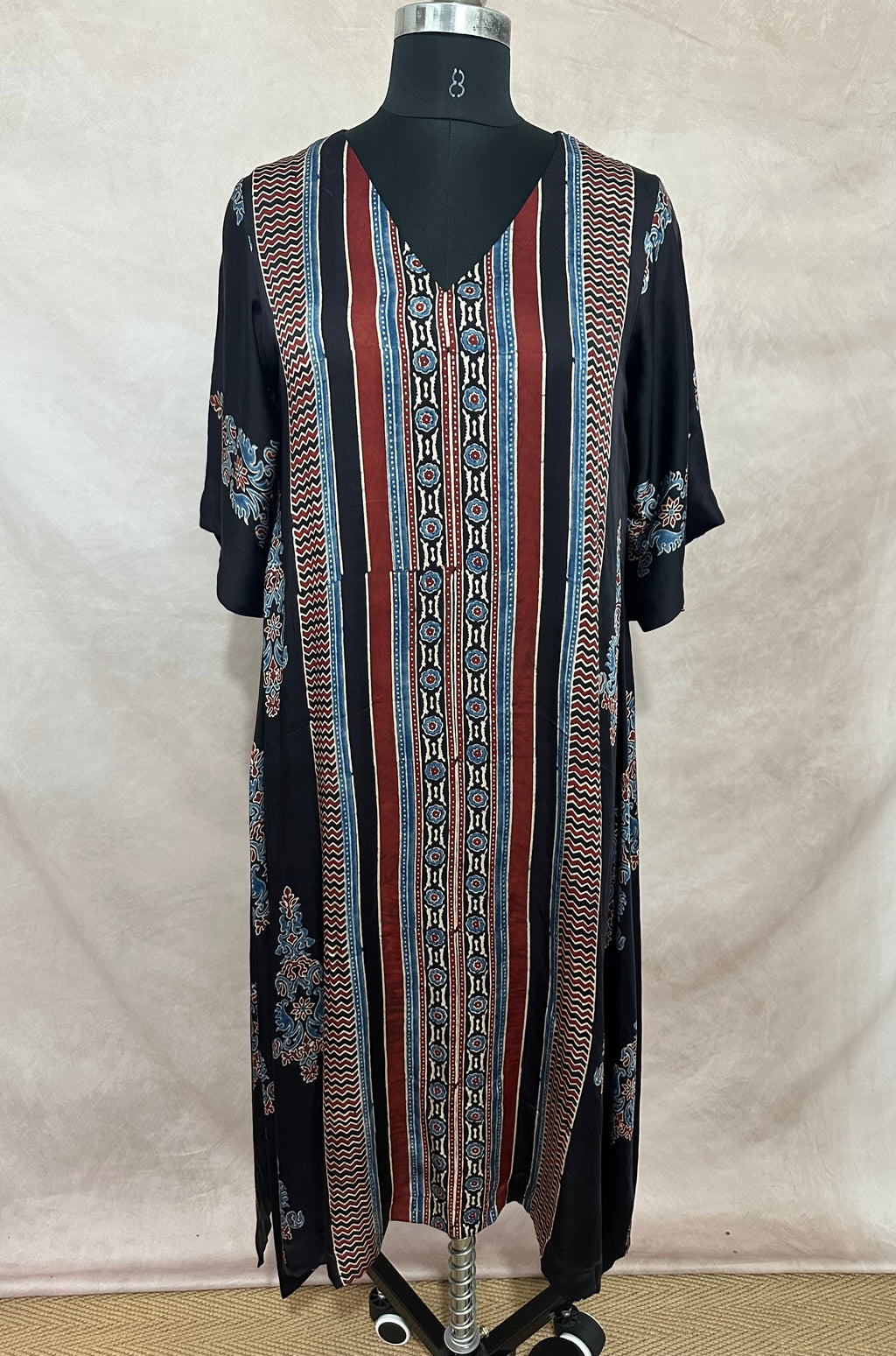 Designer Ajrakh modal silk dress