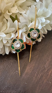 Green color kundan stone ear pin/cuff